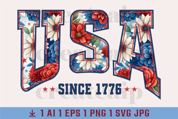 4th of July USA Since 1776 PNG Floral: A Design Asset for Patriotic Projects