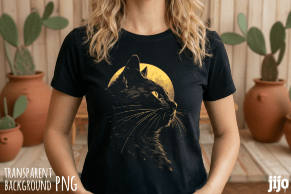 Cat Moon Silhouette Feline PNG: A Versatile Design Asset