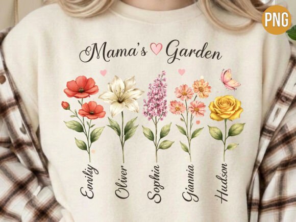 Mama's Garden Birth Flower PNG T-shirt: A Floral Design Asset